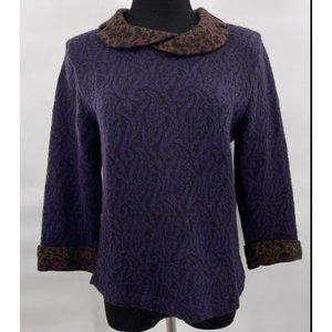 MILLMA BOLIVIA Womens 100% Alpaca Sweater Leopard Cheetah Purple Brown Medium